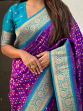 Wine Banarasi Silk Blend Saree With Blouse Piece