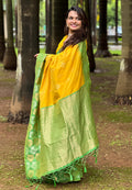 Yellow Banarasi Silk Blend Saree With Blouse Piece