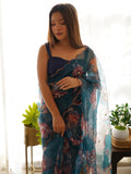 Blue Organza Saree With Blouse Piece