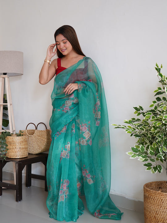 Rama Organza Saree With Blouse Piece