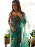 Rama Organza Saree With Blouse Piece