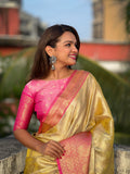 Beige Banarasi Silk Blend Saree With Blouse Piece