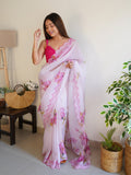 White Organza Saree With Blouse Piece