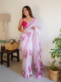 White Organza Saree With Blouse Piece