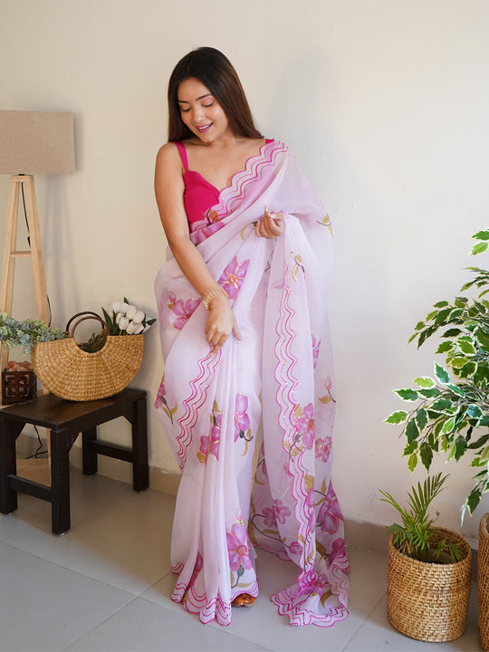 White Organza Saree With Blouse Piece