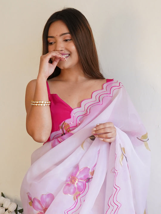 White Organza Saree With Blouse Piece