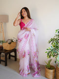 White Organza Saree With Blouse Piece