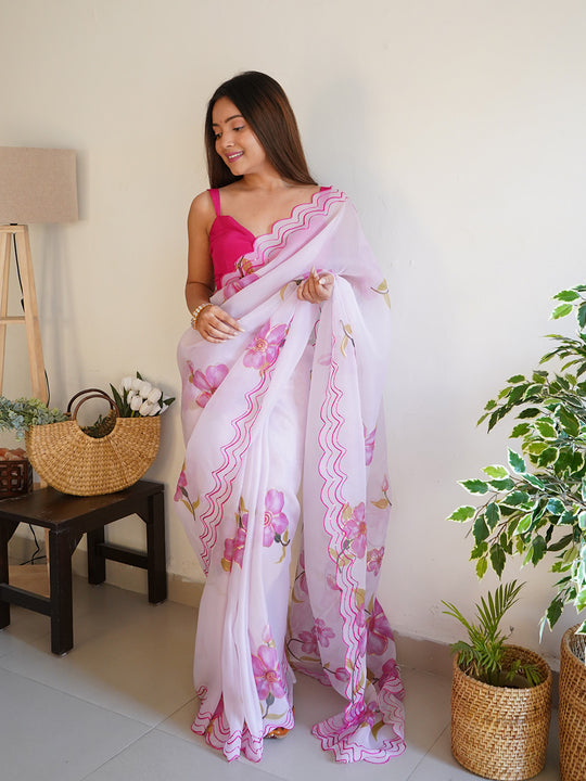 White Organza Saree With Blouse Piece