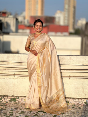 Chickoo Tussar Silk Saree With Blouse Piece