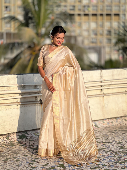 Chickoo Tussar Silk Saree With Blouse Piece