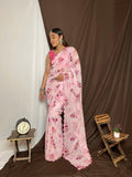 Baby Pink Organza Saree With Blouse Piece