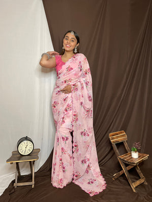 Baby Pink Organza Saree With Blouse Piece