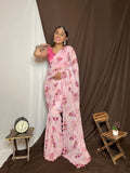 Baby Pink Organza Saree With Blouse Piece