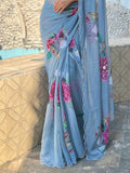 Grey Georgette Saree With Blouse Piece