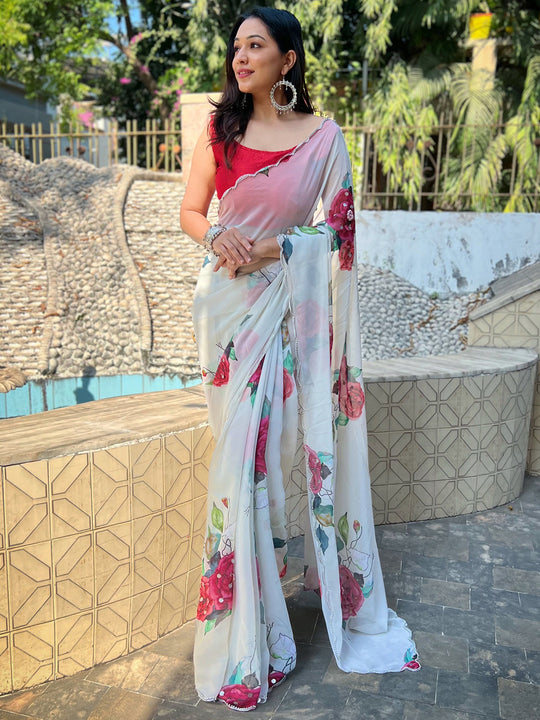 Grey Georgette Saree With Blouse Piece