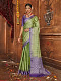 Green Banarasi Silk Blend Saree With Blouse Piece