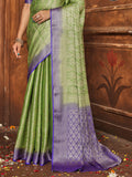 Green Banarasi Silk Blend Saree With Blouse Piece
