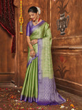 Green Banarasi Silk Blend Saree With Blouse Piece
