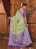 Green Banarasi Silk Blend Saree With Blouse Piece