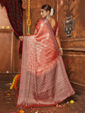 Red Banarasi Silk Blend Saree With Blouse Piece