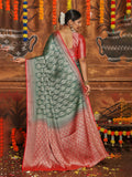 Rama Banarasi Silk Blend Saree With Blouse Piece
