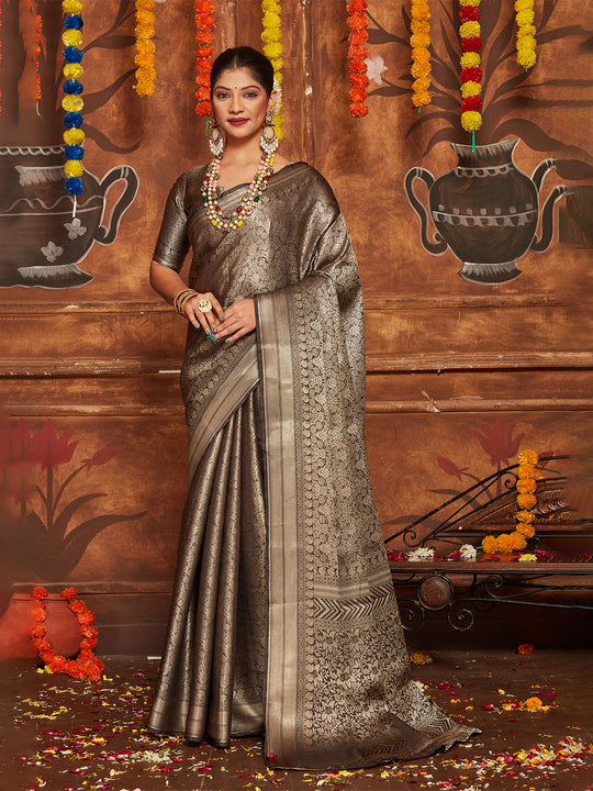 Black Banarasi Silk Blend Saree With Blouse Piece