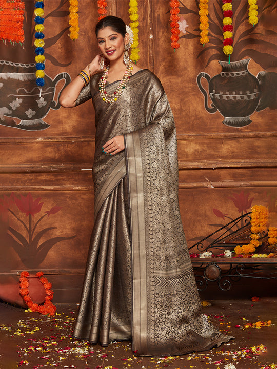 Black Banarasi Silk Blend Saree With Blouse Piece
