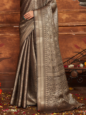 Black Banarasi Silk Blend Saree With Blouse Piece