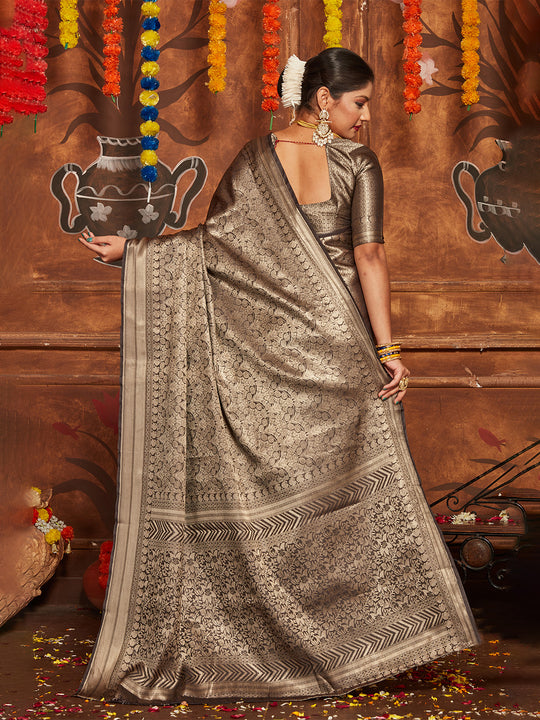 Black Banarasi Silk Blend Saree With Blouse Piece