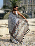 Grey Banarasi Silk Blend Saree With Blouse Piece