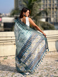 Blue Banarasi Silk Blend Saree With Blouse Piece