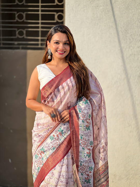 Red Banarasi Silk Blend Saree With Blouse Piece
