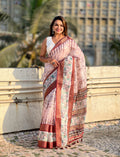 Red Banarasi Silk Blend Saree With Blouse Piece