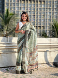 Green Banarasi Silk Blend Saree With Blouse Piece