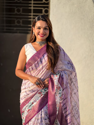 Wine Banarasi Silk Blend Saree With Blouse Piece