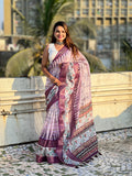 Wine Banarasi Silk Blend Saree With Blouse Piece