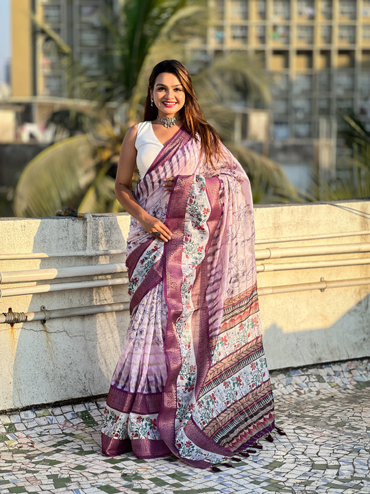 Wine Banarasi Silk Blend Saree With Blouse Piece