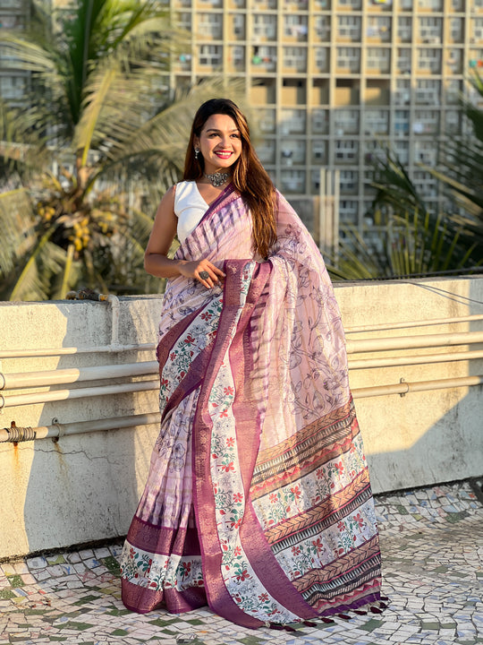 Wine Banarasi Silk Blend Saree With Blouse Piece