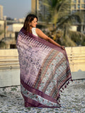Wine Banarasi Silk Blend Saree With Blouse Piece