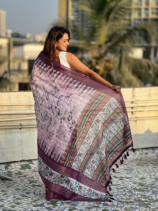 Wine Banarasi Silk Blend Saree With Blouse Piece