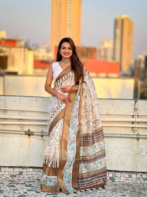 Brown Banarasi Silk Blend Saree With Blouse Piece