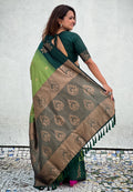 Green Banarasi Silk Blend Saree With Blouse Piece