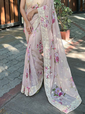 Beige Georgette silk Saree With Blouse Piece