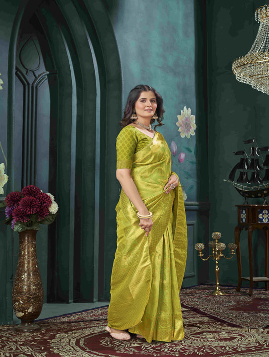Yellow And Green Kanjivaram Saree
