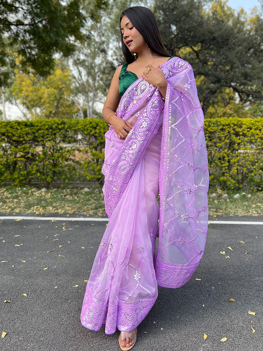 Purple Organza Saree With Blouse Piece