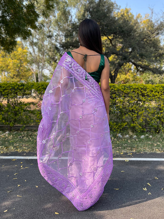 Purple Organza Saree With Blouse Piece