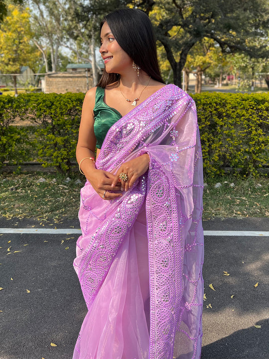 Purple Organza Saree With Blouse Piece