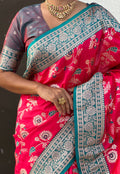 Red Banarasi Silk Blend Saree With Blouse Piece