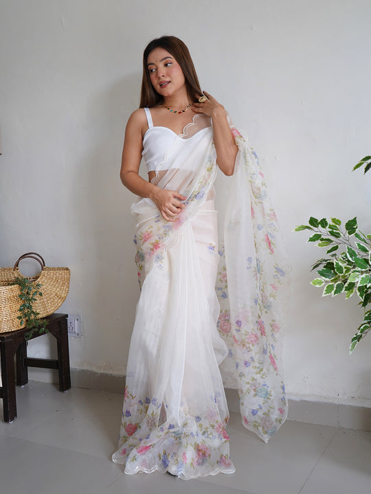 White Organza Saree With Blouse Piece