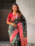 Green Banarasi Silk Blend Saree With Blouse Piece